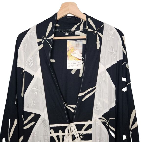LOTUSTRADERS Kimono 3X Robe Plus Size Contrast Trim Duster Mystical Dragonflies - Picture 4 of 11